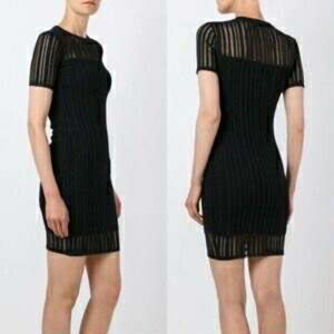 Alexander Wang | Sheer Panel Black Textured Stretch Bodycon Mini Dress | Medium